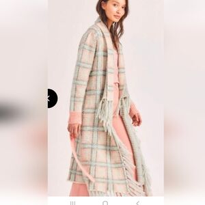LoveShackFancy Avie Magnolia Pink Plaid Duster Coat. Brand New.